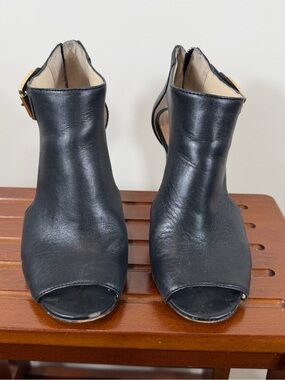 Louise et Cie Black Leather Peep-Toe Ankle Booties Heels Size 6m